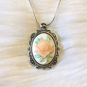 Handmade Rose Cameo Necklace Pastel Pink 925 Chain